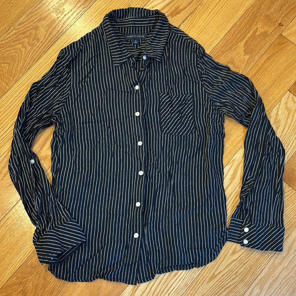 Tommy Hilfiger navy blue  and white Striped Button front Shirt
